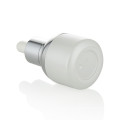 cosmetic packaging 30ml short and fat white glass serum bottle with silver shoulder and dropper cap